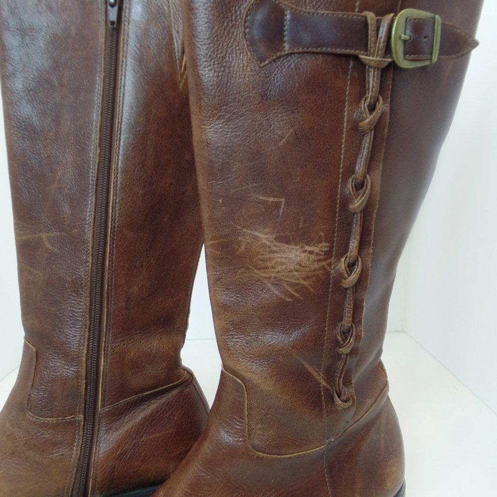Brown Leather Zip Up Boots W Braided Trim & Buckle With Character Sz 9  #6436398 - Picture 6 of 16